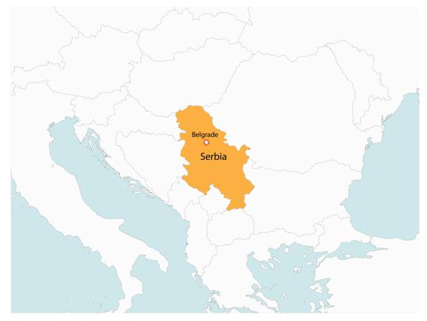 outline of the map of serbia with regions - parcel tag stock illustrations