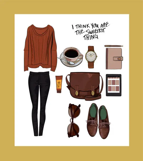 Vector illustration of autumn outfit vector illustration set