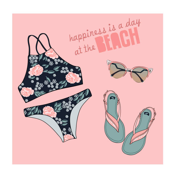 ilustraciones, imágenes clip art, dibujos animados e iconos de stock de bikini vector set illustration - fashion palette