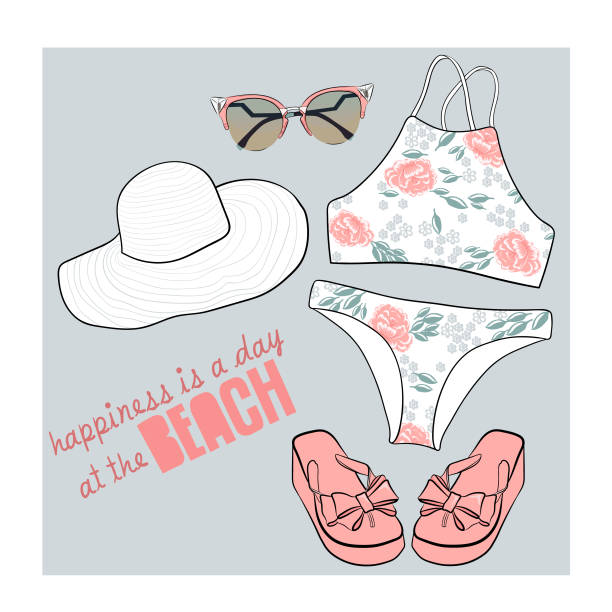 ilustraciones, imágenes clip art, dibujos animados e iconos de stock de bikini vector set illustration - fashion palette