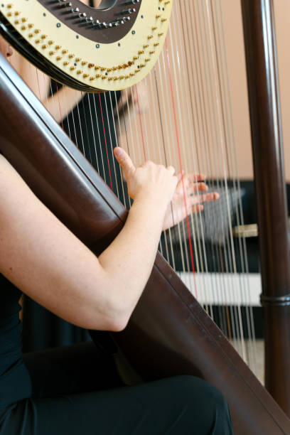 istock Middle aged harpist playing a traditional harp 2120307866
