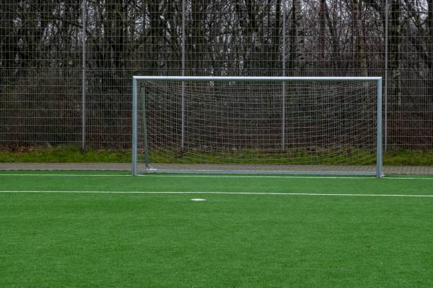 istock soccer pitch, center circle and goal 2120322480