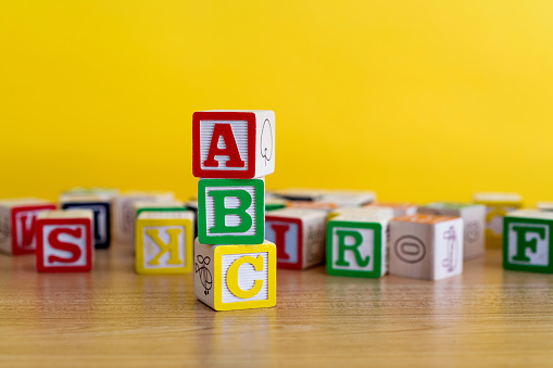 Wooden blocks with letters ABC.