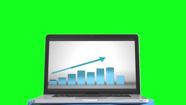 Business Success Chart In Laptop On Green Screen Background