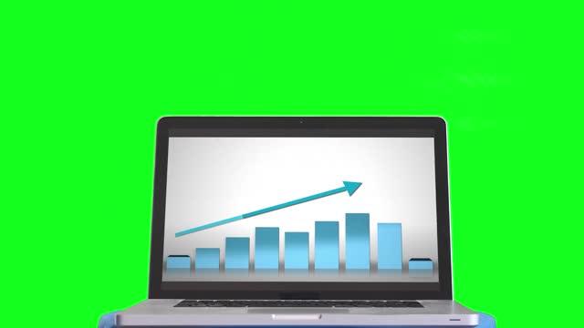 Business Success Graph In Laptop On Green Screen Background