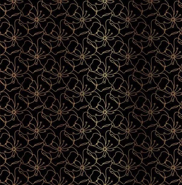 Vector illustration of Gold Black Abstract Outline Floral Pattern Background