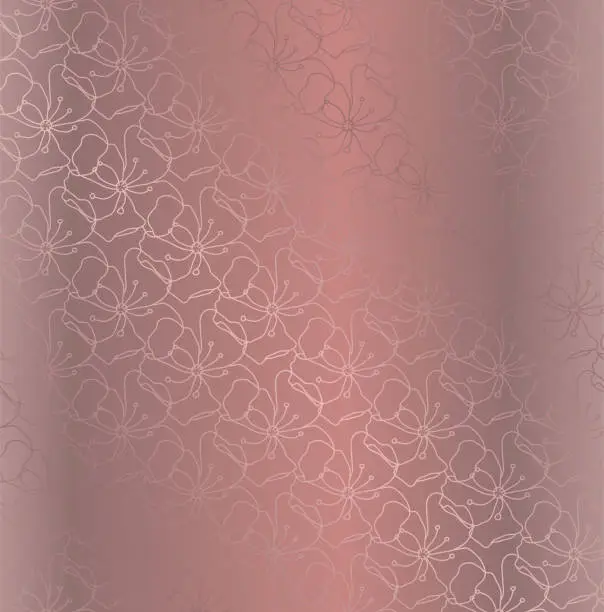 Vector illustration of Rose Gold Abstract Outline Floral Pattern Background
