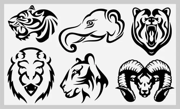 Vector illustration of Tribal Animal Mascots Set, Vector Illustration Characters