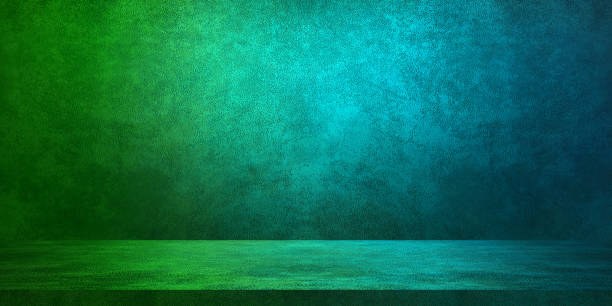 gradient studio background in green and blue neon color tone. leather texture backdrop for design. space for selling products on the website. green, cyan, blue banner background for advertising.