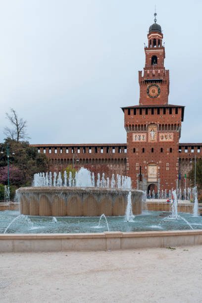 istock Sforzesco castle and fountain at overcast day 2120497963