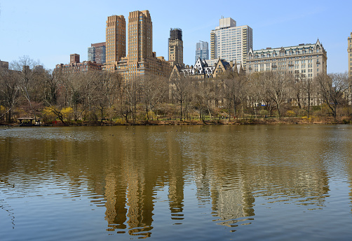 Water landscape. Lake in Central Park in early spring. New York City, United States