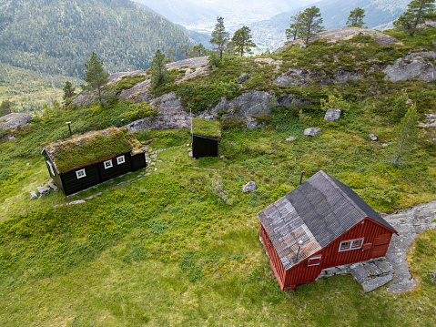 typical holiday resort with forest in the mountains of Norway