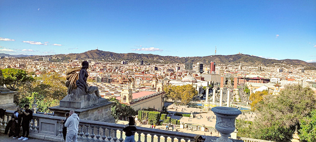 Beautiful panoramic views of Plaza de España and Barcelona from Montjuic