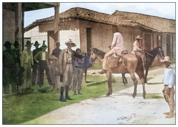 istock Antique black and white photograph: Cuban village 2120638140