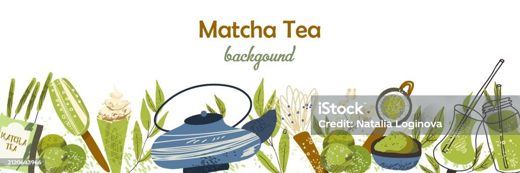 Matcha Making Border Web Banner Template With Matcha Food And Drinks Border Backdrop With ...