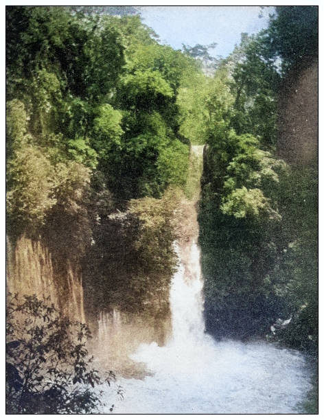 istock Antique black and white photograph: Waterfall in central Cuba 2120649704