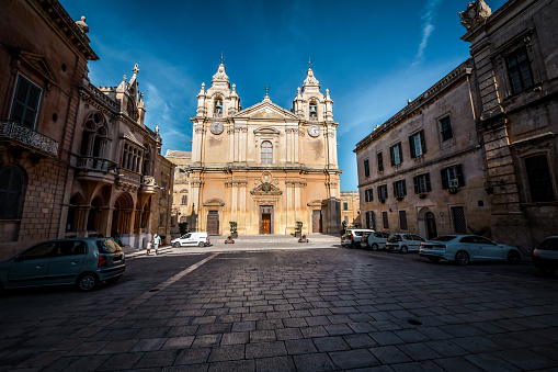 Plaza In Front Of St. Paul's Cathedral In Mdina, Malta