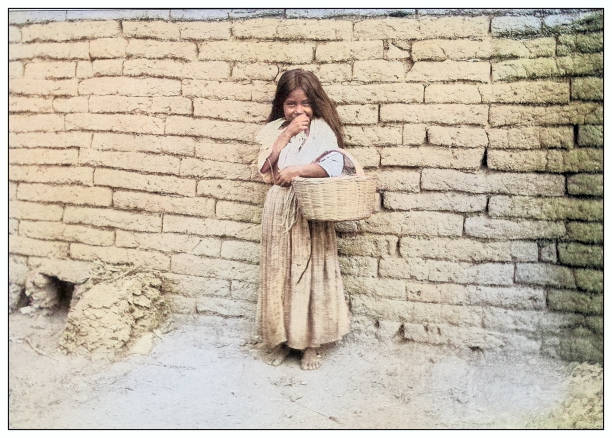 illustrazioni stock, clip art, cartoni animati e icone di tendenza di antique black and white photograph: cuban little girl - cuba child little girls wall