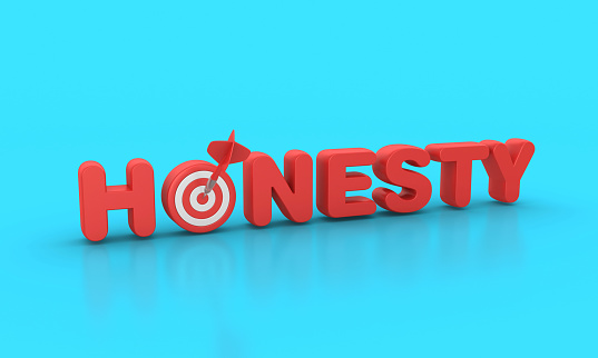 Honesty 3D Word with Target and Dart - Color Background - 3D Rendering