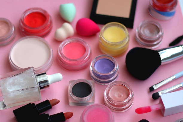 istock Various Beauty Products on Pink Background 2120701075