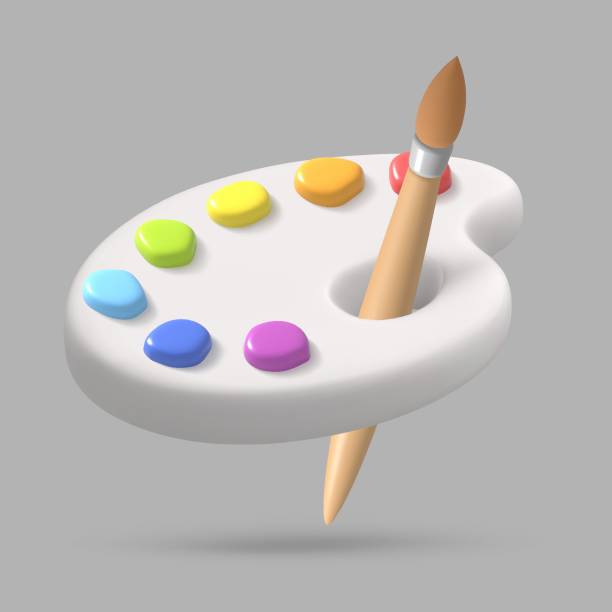 istock White palette with brash and colors, 3d icon. Creative tools for drawing, painting. Main tool of creative person. Realistic isolated vector illustration for card, design, flyer, web, advertising 2120703150
