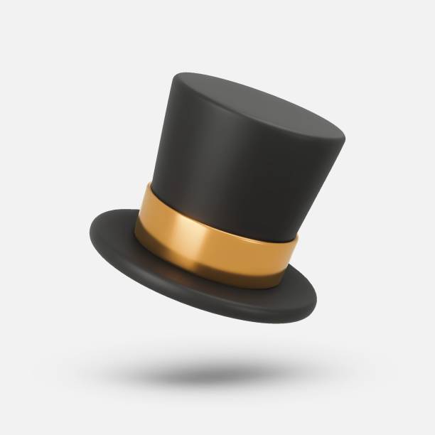 istock 3d rendering illustration of a Cylinder magic hat with golden ribbon. Cute cartoon style. Vintage man fashion and magic show concept. Vector art isolated on white background 2120703156
