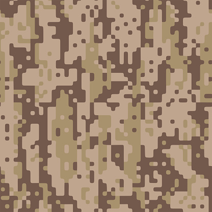 Full seamless brown digital camouflage texture pattern. Usable for Jacket Pants Shirt and Shorts. Army textile fabric print. Geometric military camo. Vector illustration.