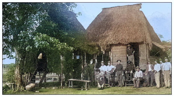 istock Antique black and white photograph: Village, Philippines 2120773474