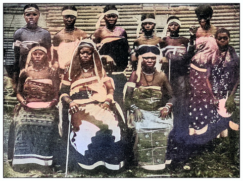 Antique black and white photograph of people from islands in the Caribbean and in the Pacific Ocean; Cuba, Hawaii, Philippines and others: Sultana and her women, Philippines