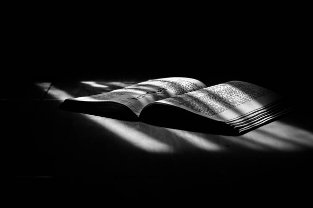 a book exposed to light in a dark room