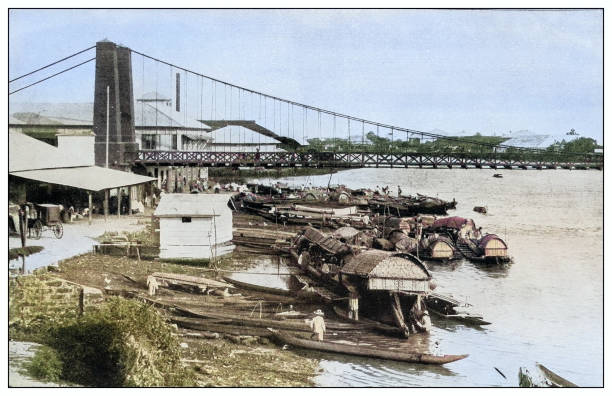 istock Antique black and white photograph: suspension bridge, Manila, Philippines 2120818111