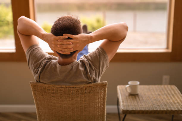 Man enjoying coffee early morning and nature view