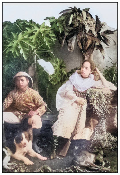 istock Antique black and white photograph: Boy and Girl, Philippines 2120848584