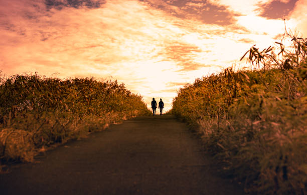 istock Couple walking at sunset. 2120850131