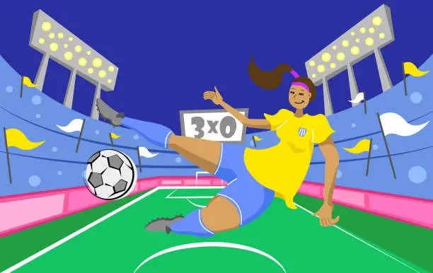 Vector illustration of Female soccer player volley kick