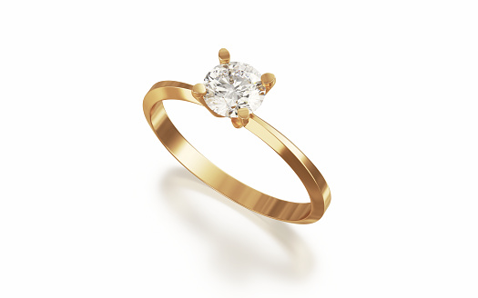 3d Render Gold single stone diamond ring, Object + Shadow Clipping Path