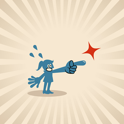 Blue Cartoon Characters Design Vector Art Illustration.
A blue woman points to the right with her index finger nervously and fearfully.
