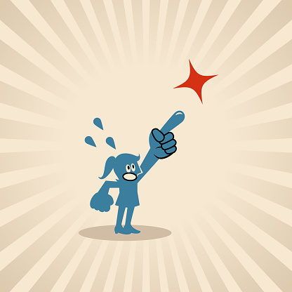 Blue Cartoon Characters Design Vector Art Illustration.
A blue woman points upward with her index finger nervously and fearfully.