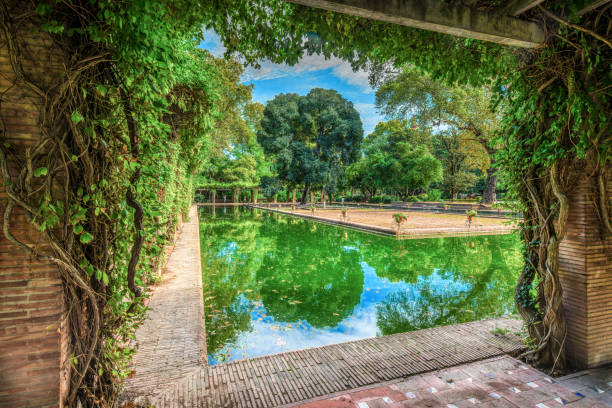 Reflection of a tourist woman.