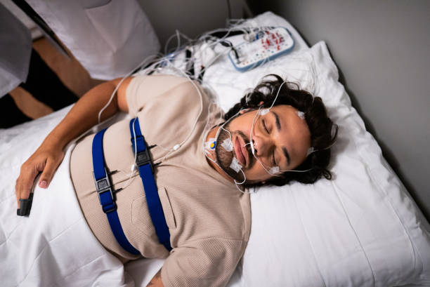 Patient sleeping in a medical clinic doing polysomnography