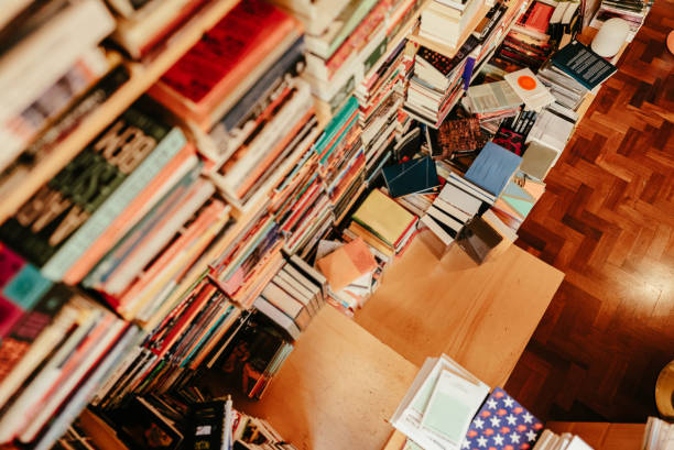 High angle view of interior of an empty the library