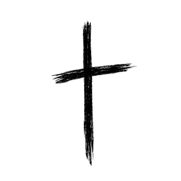 illustrazioni stock, clip art, cartoni animati e icone di tendenza di grunge christian church cross. hand drawn catholic cross. sketch black religious crucifix symbol. vector illustration isolated on white background - christianity cross shape dirty grunge