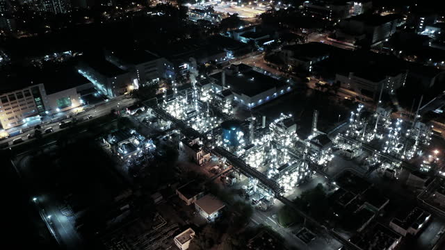 Oil refinery plant form industry zone, Aerial view oil and gas industrial