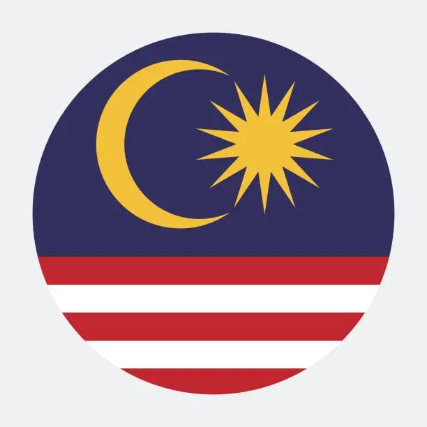 Vector illustration of Malaysia circle flag. Circle icon flag. Standard color. Button flag icon. Digital illustration. Computer illustration. Vector illustration.
