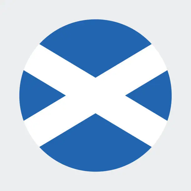 Vector illustration of Scotland flag. Button flag icon. Standard color. Round button icon. The circle icon. Computer illustration. Digital illustration. Vector illustration.