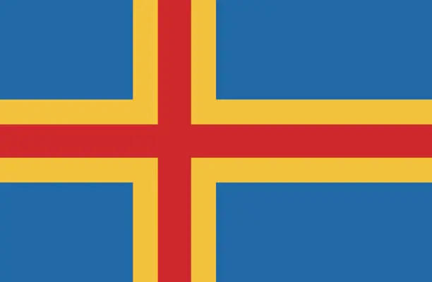 Vector illustration of Aland flag. Standard size. The official ratio. A rectangular flag. Standard color. Flag icon. Digital illustration. Computer illustration. Vector illustration.