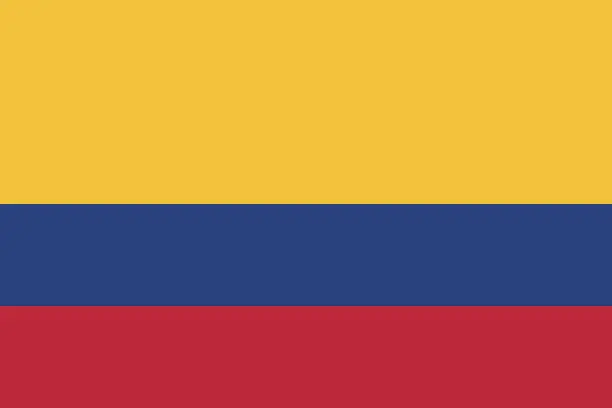 Vector illustration of Colombia flag. Standard size. The official ratio. A rectangular flag. Standard color. Flag icon. Digital illustration. Computer illustration. Vector illustration.