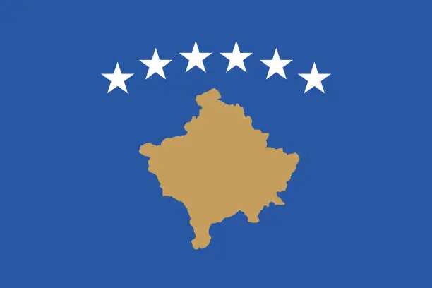 Vector illustration of Kosovo flag. Standard size. The official ratio. A rectangular flag. Standard color. Flag icon. Digital illustration. Computer illustration. Vector illustration.