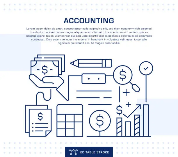 Vector illustration of Accounting Header, Web Banner Template. Editable Thin Line Illustration