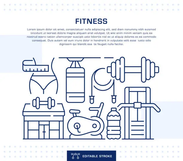 Vector illustration of Fitness Concept Header, Web Banner Template. Editable Thin Line Illustration